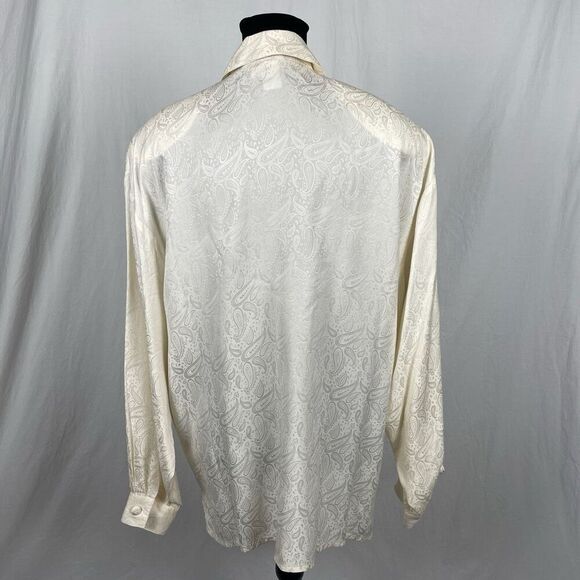 Silk Land Vintage 100% Silk Cream Paisley Blouse - Women’s 12 - Picture 4 of 6